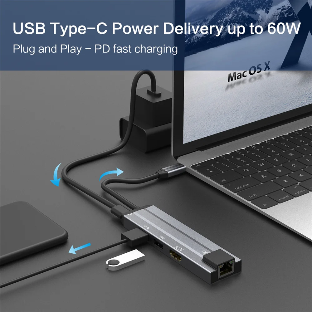 USB-C концентратор type C концентратор USB 3,0 Thunderbolt HDMI RJ45 Кардер ридер адаптер для MacBook Pro samsung Galaxy S9 USB C концентратор