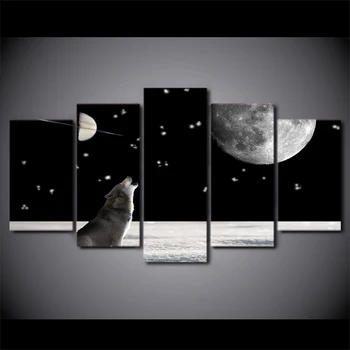 

5 Panel Howling Wolf Moon Night Canvas Prints Painting Black And White Posters And Prints Canvas Painting