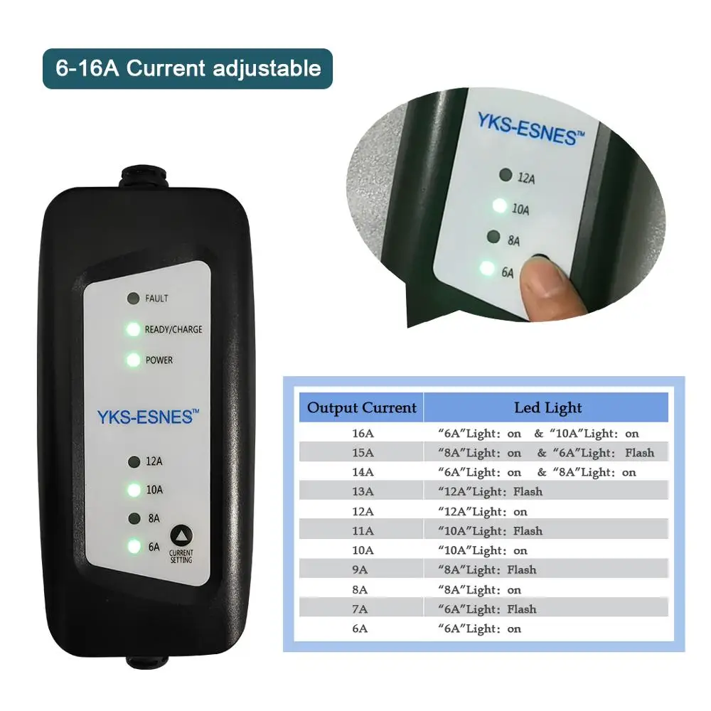 YKS-ESNES портативный EV зарядное устройство SAE J1772 16A ЕС стандартный разъем 5 м evse тип 1