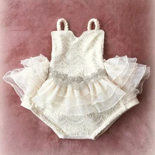 Детские День рождения белое детское кружевное платье-комбинезон для новорожденных; для маленьких девочек кружевное платье-комбинезон с юбкой, комплекты одежды