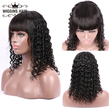 

Deep Wave Wig With Bangs Human Hair Pre Plucked For Black Women Peruvian Lace Frontal Wig Full Machine Lace Wigs