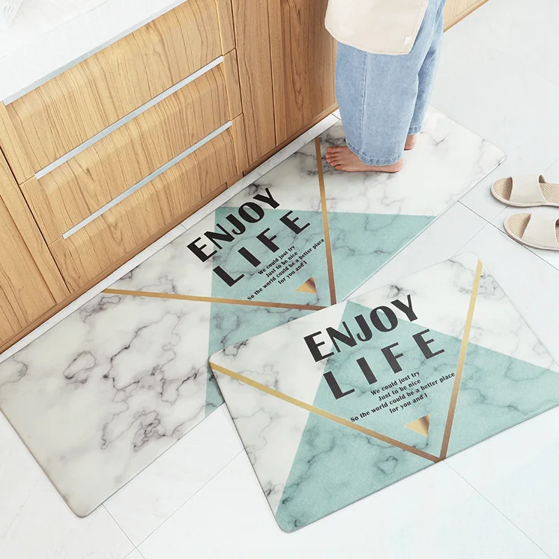 Длинный кухонный коврик из ПВХ нескользящий водонепроницаемый с мраморной