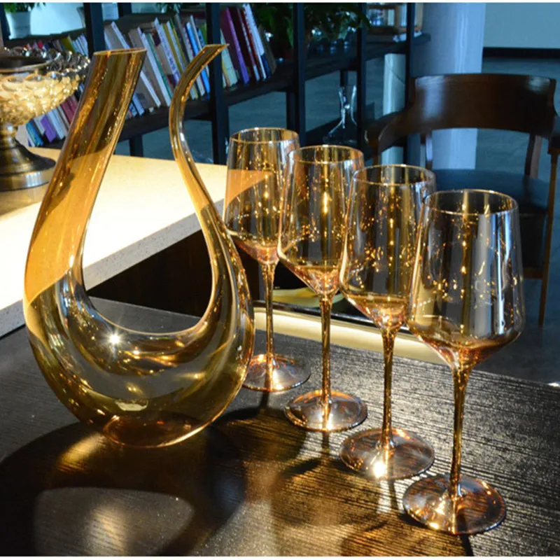 Plating Gold Color Wine Cup Crystal Red Wine Glass Set Wine  Large Capacity Wine Glass and Decanter Shot Glass Champagne Glasses