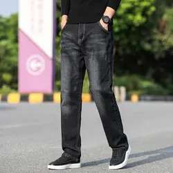 2019 новые мужские прямые повседневные джинсы модные эластичные джинсы темно-синие мужские Эластичные Брюки Большие размеры 30-46