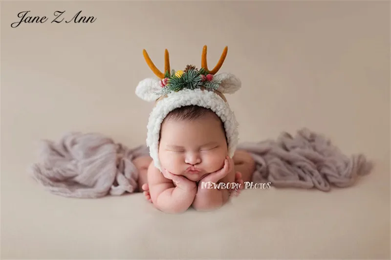 

Jane Z Ann Newborn photography props 2 colors infant baby deer cute handmade crochet hat Christmas studio shooting accessories