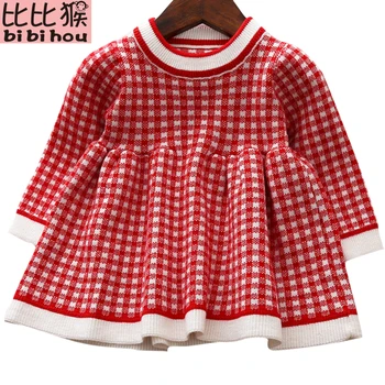 

Knitted Girls Dress 2019 autumn winter Lattice Clothes Toddler Kids dresses for girls princess dresses Christmas Cotton vestido