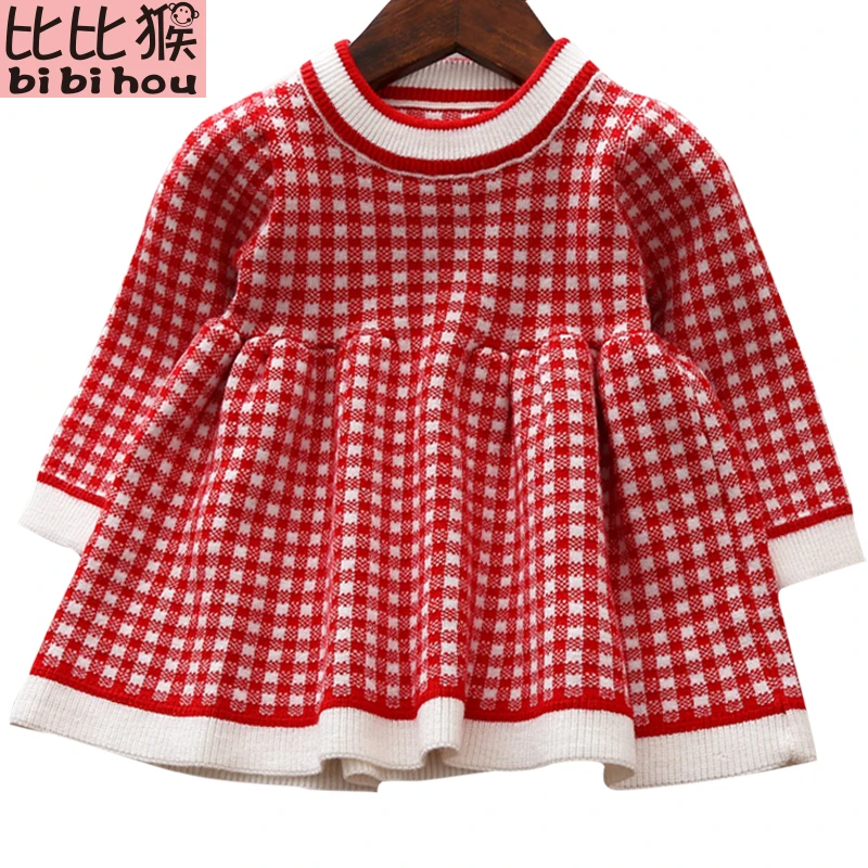 Achat Tricoté filles robe 2019 automne hiver treillis vêtements enfant en bas âge enfants robes pour filles princesse robes noël coton vestido