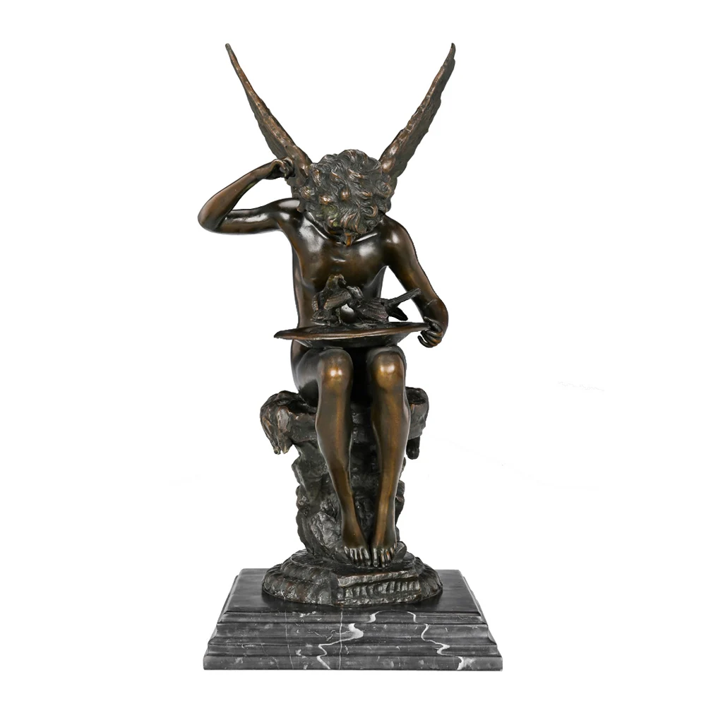 

Angel Boy Playing with Pigeons Sculpture Statue Bronze Vintage Copper Art Statuette Home Office Table Decor Upscale Gifts 46CM