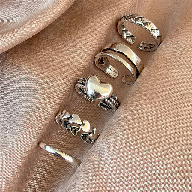 Silver Plated Angel Wings Ring for Womens Gothic Punk Steampunk Heart Butterfly Skull Ring Sets Party Jewelry 2021