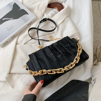 

Folds Small Shoulder Bag Crossbody Bags For Women 2020 Trend Velvet PU Leather Designer Chain Armpit Bag Female Travel Handbags