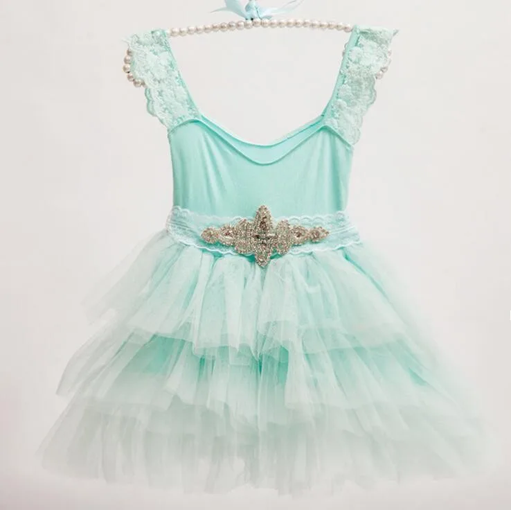 В розницу шикарные Стразы поясом вечернее платье для девочки для маленьких девочек кружева слинг Платья принцессы с балетной пачкой нарядный Детский костюм