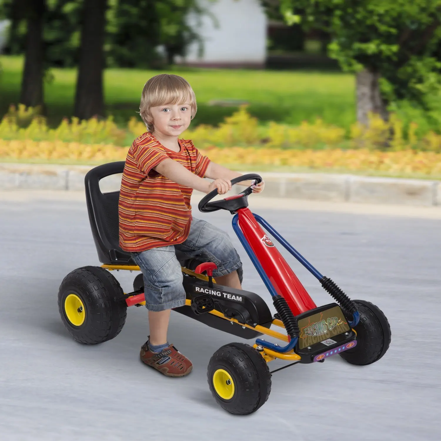 HOMCOM Go Kart Coche de Pedales Racing Deportivo para Ninos 3 8 Anos con Asiento Ajustable Embrague y Freno