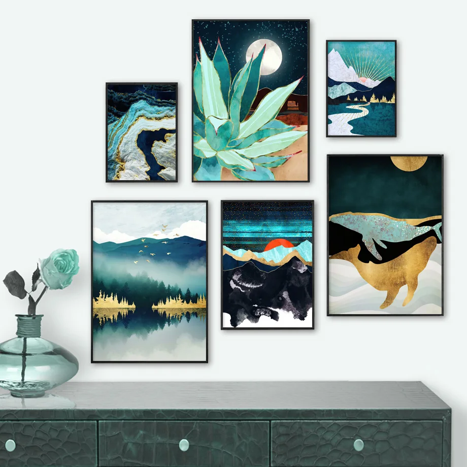 Wall Art Canvas Painting Nordic Mountain Sea Forest Cactus Landscape Posters Prints Pictures For Living Room Decor Abstract | Дом и сад