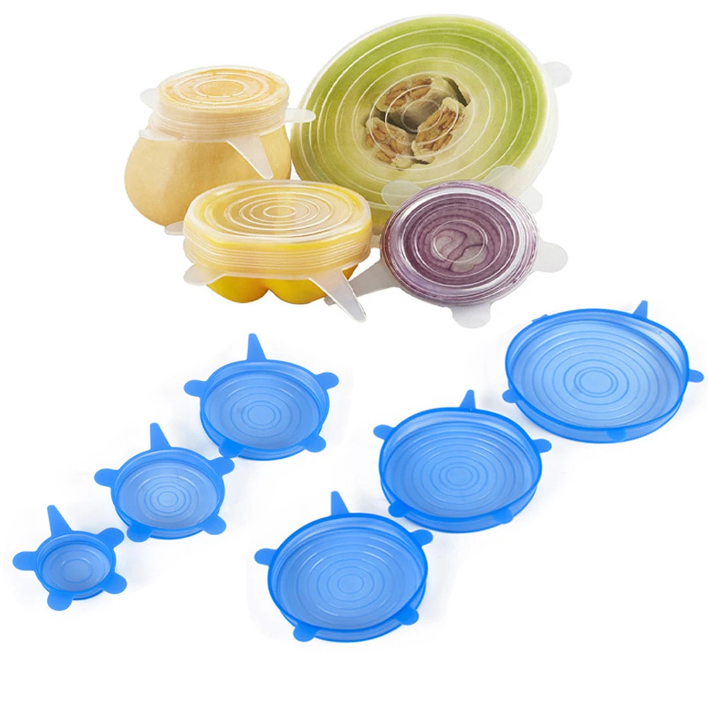 6 шт./компл. УНИВЕРСАЛЬНЫЕ СИЛИКОНОВЫЕ растягивающиеся крышки присоска