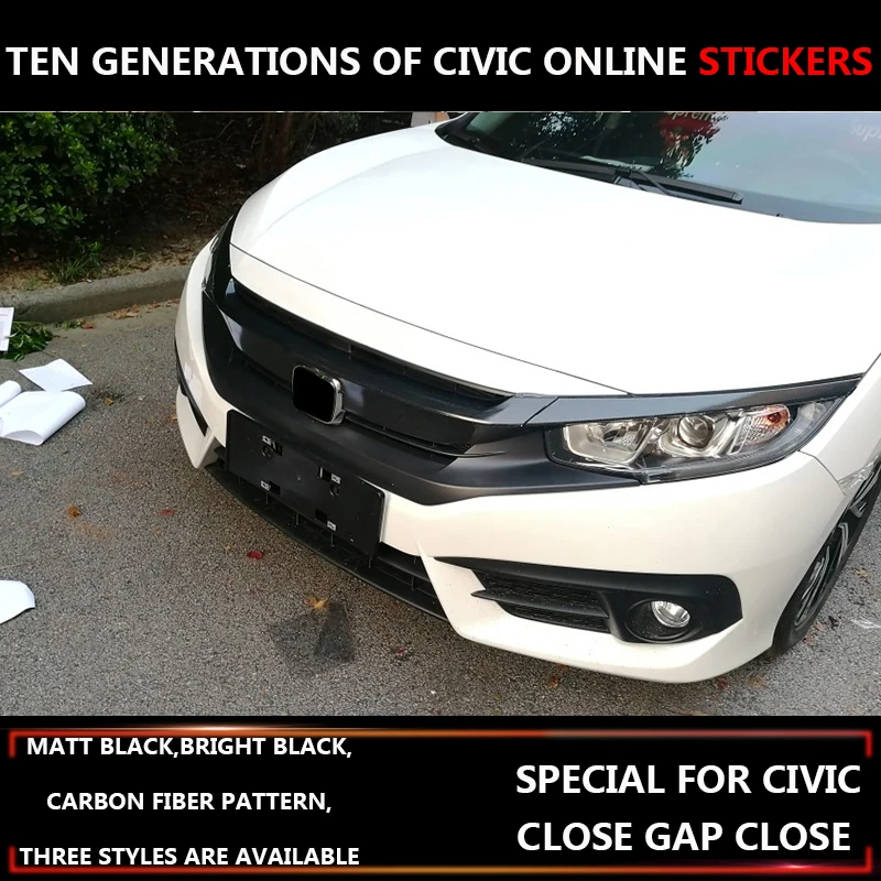 Для Honda Civic 9 шт Передняя средняя решетка гриль крышка-наклейка для салона черные декоративные аксессуары для стайлинга автомобилей