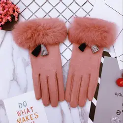 Cashmere Gloves Bowknot Rabbit Hair Cashmere Gloves Korean Fashion Women's Winter Warm Thicken Touch Screen Gloves A270