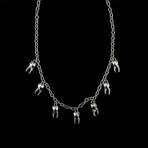 Vintage 90"s Goth fairy tooth necklace Dinosaur thick Chain Choker  thick metal tooth Necklace cute Mushroom Punk teeth