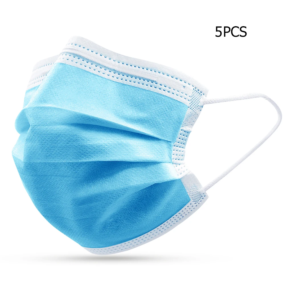 

5pcs Disposable Masks for Coronavirus Clear Viruses Non Woven Anti-dust 3 Layers Breathable Respirator
