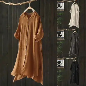 

Asymmetrical Tops Women's Linen Blouse 2020 ZANZEA Vintage Casual Button Long Shirts Female Half Sleeve Blusas Plus Size Tunic