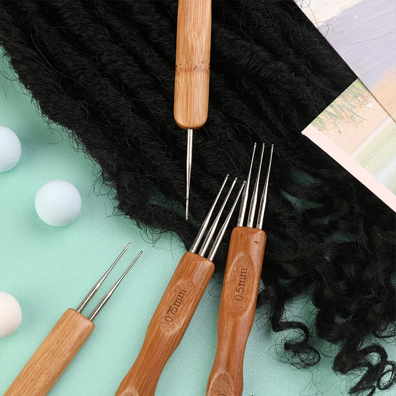 Crochet Hooks Dreadlock Crochet Bamboo Handle Hook 0.5Mm 0.75Mm 1-Hook 2-Hooks 3-Hooks Needle Dreads Lock Needle