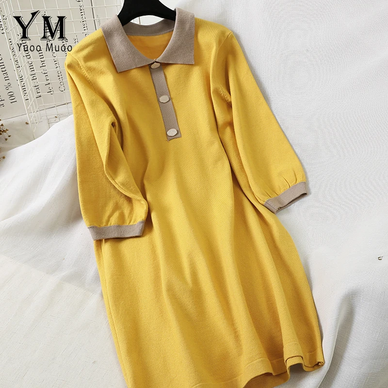

YuooMuoo Women Dress 2019 Casual Turn-down Collar Knitted Sweater Dress Short Women College Autumn Dress Mori Girl Dress Vestido