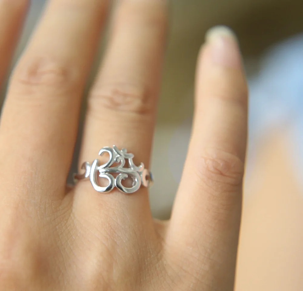 92.5 Sterling Silver 925 Silver OM Ring Dainty Unisex Ring Yoga Ring Band  Ring