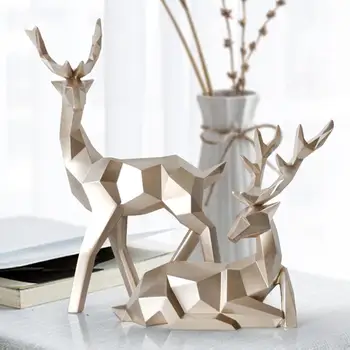 

2Pcs Geometric Couple Deer Statue Elk Sculpture Figurine Home Living Room Decor 3D printing technology a perfect sculpture nice