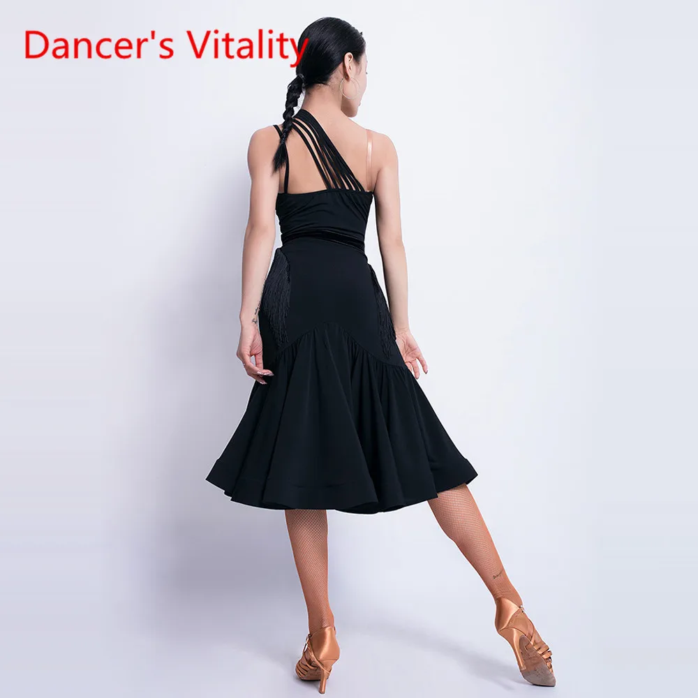 Латинский танец новое сексуальное платье женское взрослое платье без рукавов с кисточками танцевальная одежда профессиональная тренировочная одежда