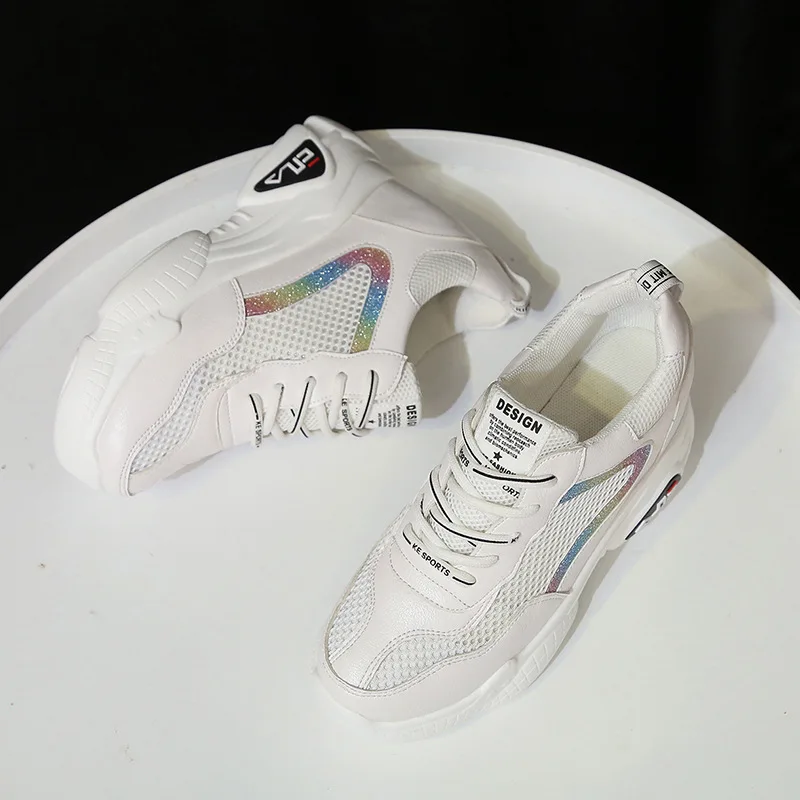 

INS Elevator WOMEN'S Casual Shoes New Style Trend Versatile Breathable Mesh Students Flat Running Sports Shoes White Women's