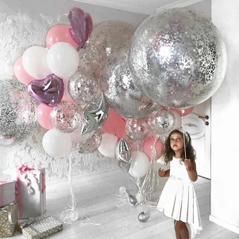 36 дюймов Серебряный воздушный шар "Конфетти" розовый воздушный шар из белого латекса Серебряная Тема Свадьба День рождения украшение принцессы Детский душ