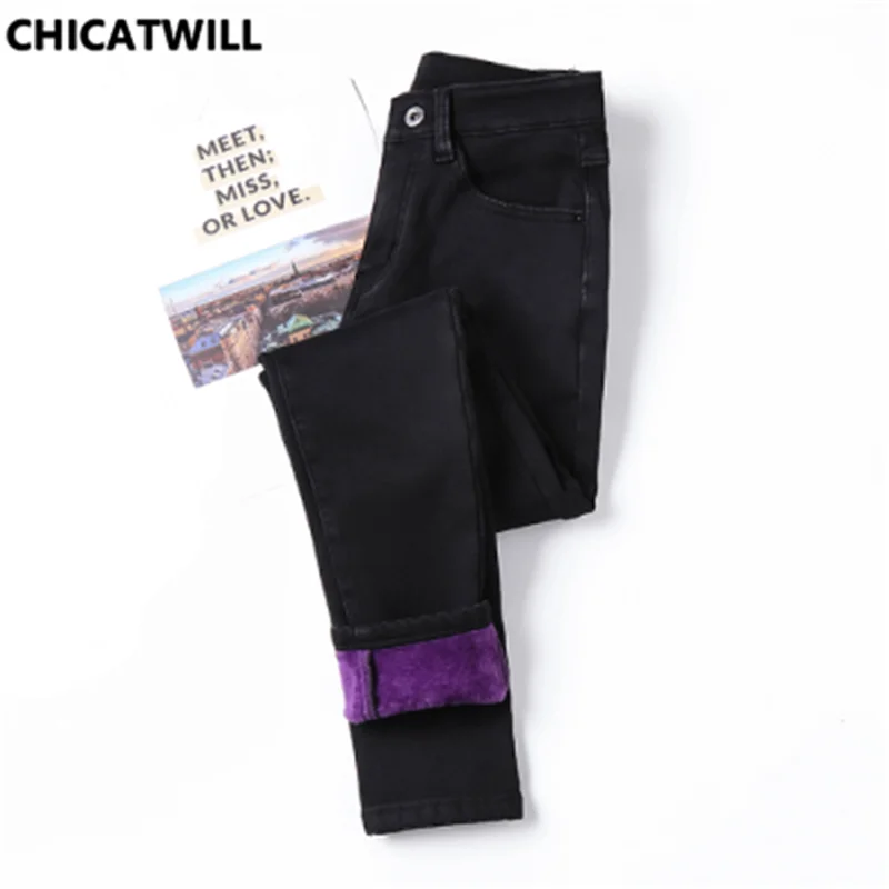 BLK Purple Velvet Зимние теплые женские джинсы с высокой талией, повседневные Бархатные женские брюки, женские Pantalon джинсы из денима для женщин, брюки плюс размера 26~ 40 - Цвет: BLK Purple Velvet