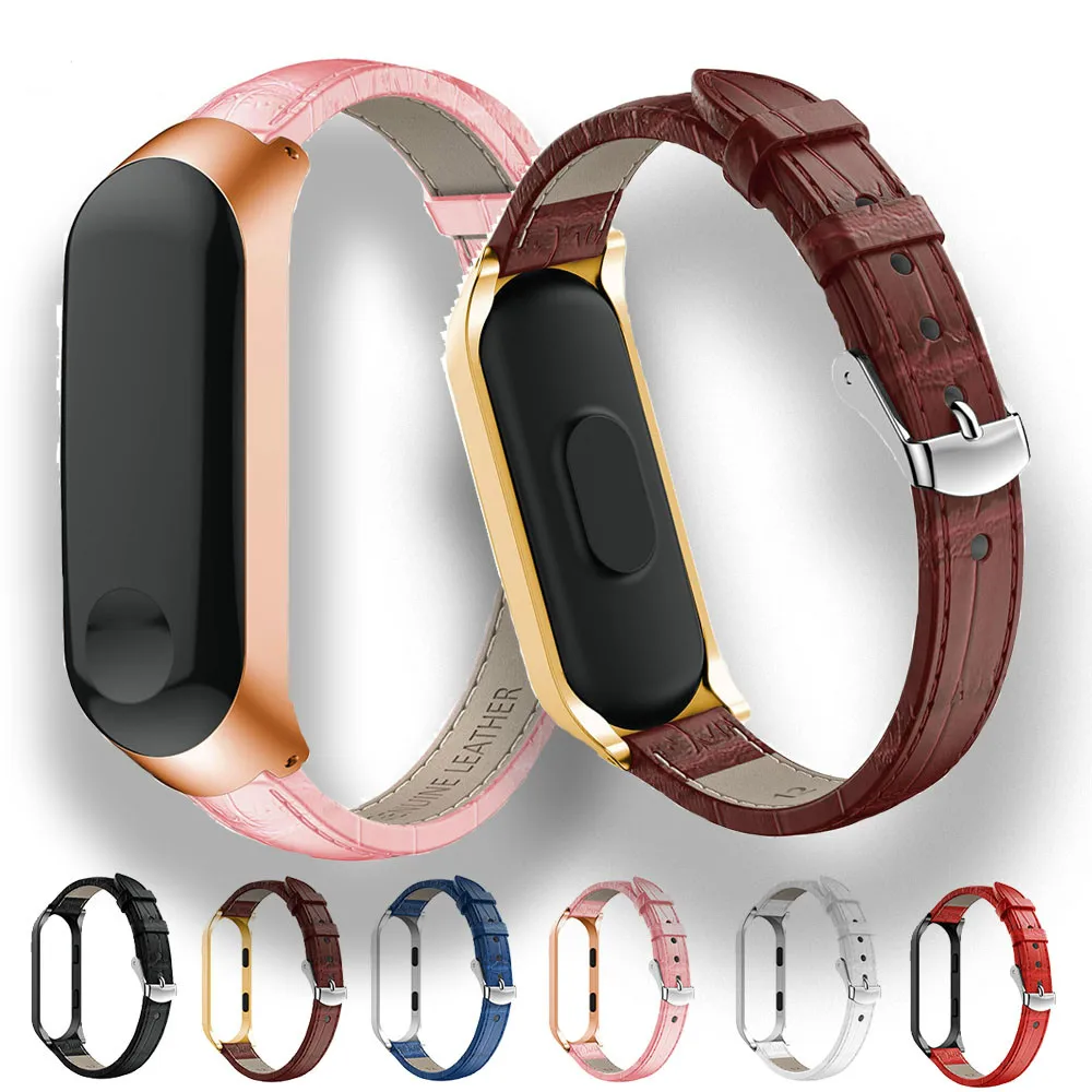 Высококачественный кожаный ремешок для часов Xiaomi mi Band 3 сменный Браслет для mi band 4 умный Браслет для ручных часов+ металлический корпус