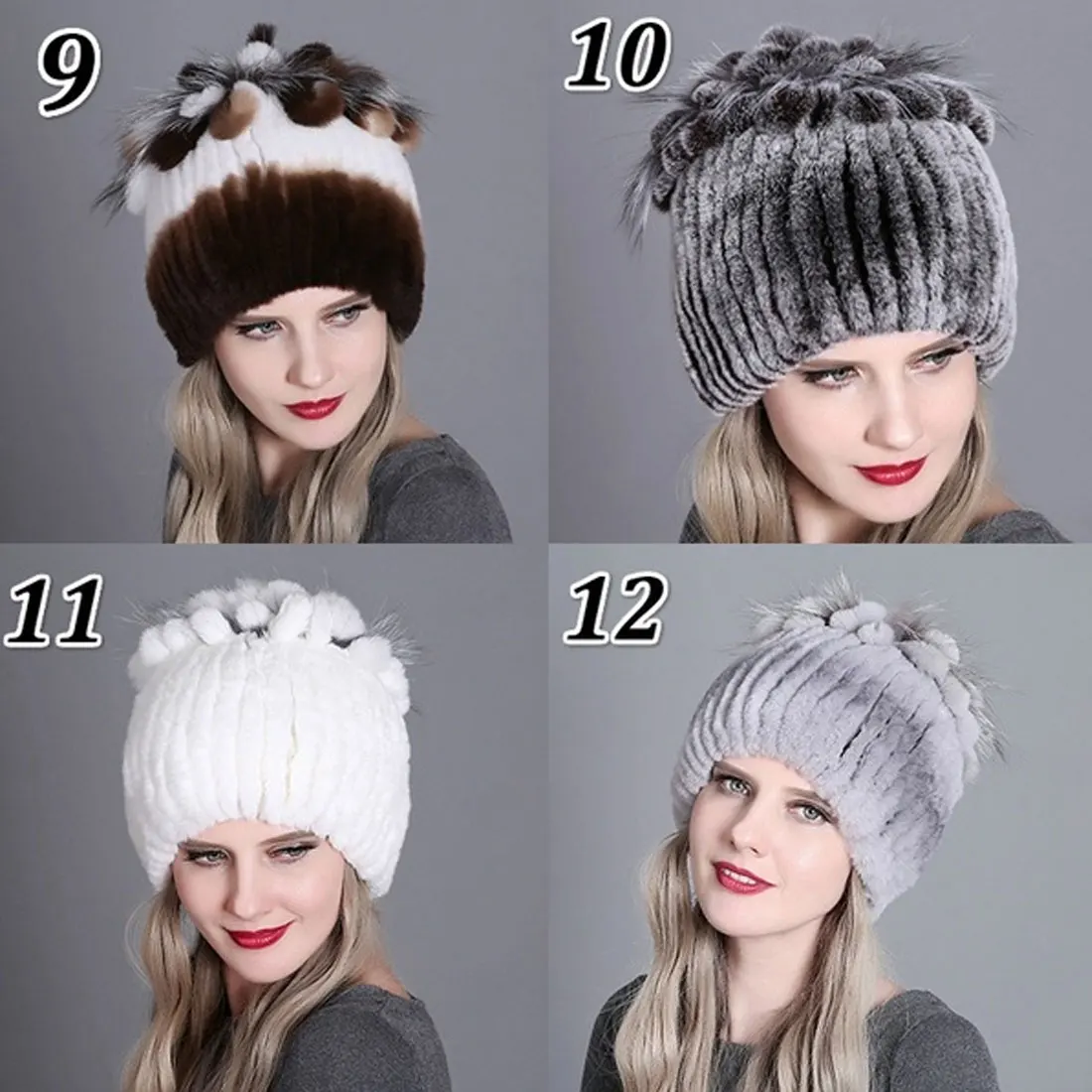 Winter knitted beanie hat warm thick autumn and winter round hat rabbit fur knitted hat women fur real wool warm