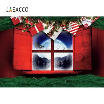 

Laeacco Baby Cartoon Christmas Santa Clause Festivals Party Window Pine Wreath Gift Child Photo Background Photographic Backdrop