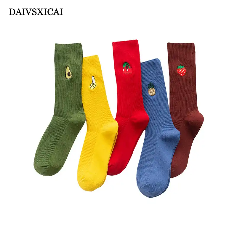3 ペア ロット 6 個秋冬ファッションレディース綿の靴下刺繍フルーツダブル針甘いセン靴下女性 Stockings Aliexpress