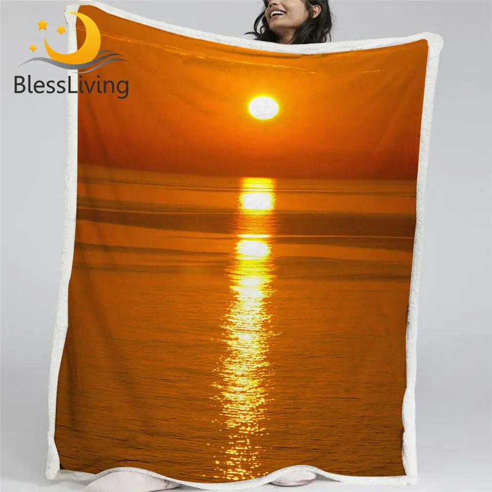 

BlessLiving Sunset Blanket Spain Majorca View Plush Bedspread Natural Scenery 3D Printed Sherpa Blanket Beautiful Landscape Koce