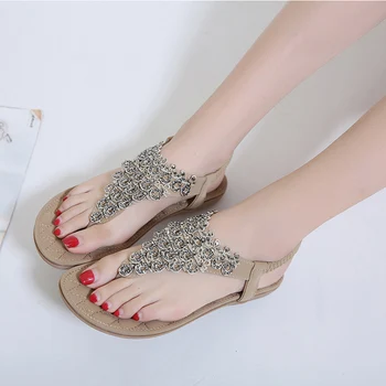 

Woman Sandals Bohemia Crystal Female Casual Footwear Ladies Elastic Flip Flop Flats Women's Fashion Band Beach Shoes Plus Size