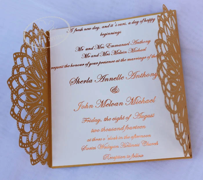 HI3014-04 Gold Brown Hot Sale Laser Cut Invitation Card