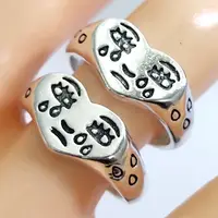 30pcs Vintage Silver Plated Crying Face Adjustable Ring Women's Tears Open Rings Heart Shape Female Girls Accessories 2