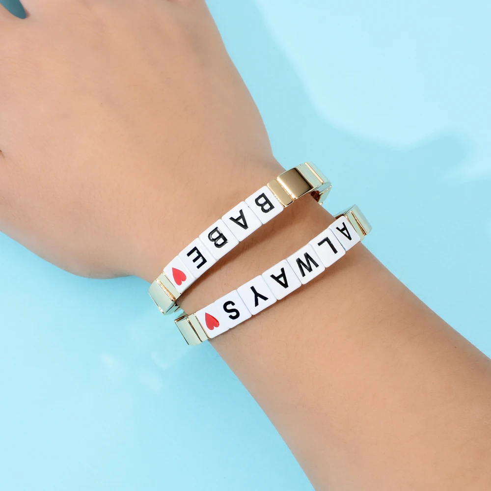 ZMZY Boho Gold Letter Hope Beads Charm Bracelet Elastic Wholesale Bohemian Rainbow Bracelets for Women Jewelry Forever Gift - Image 6