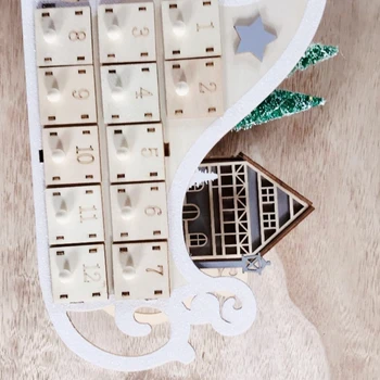 

House Sleigh Wooden Advent Calendar Countdown Christmas Party Decor 24 Drawers 53CA