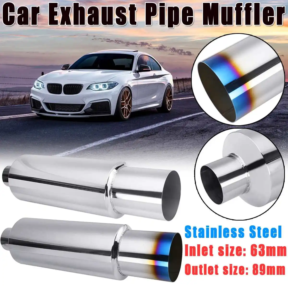 

Hot New Car Styling Exhaust System Pipe Tail Universal Racing Muffler Stainless Steel 2.5To 3.5" Mufflers styling Silencer