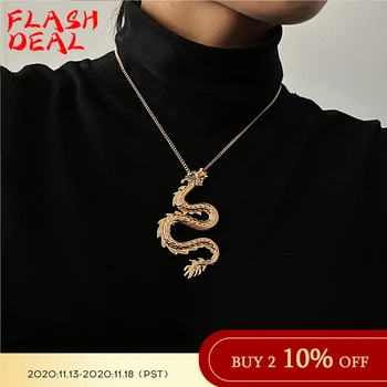 

Spaloria Vintage Dragon Pendant Necklace Women Gothic Punk Jewelry Statement Long Chain Fashion Collar Choker
