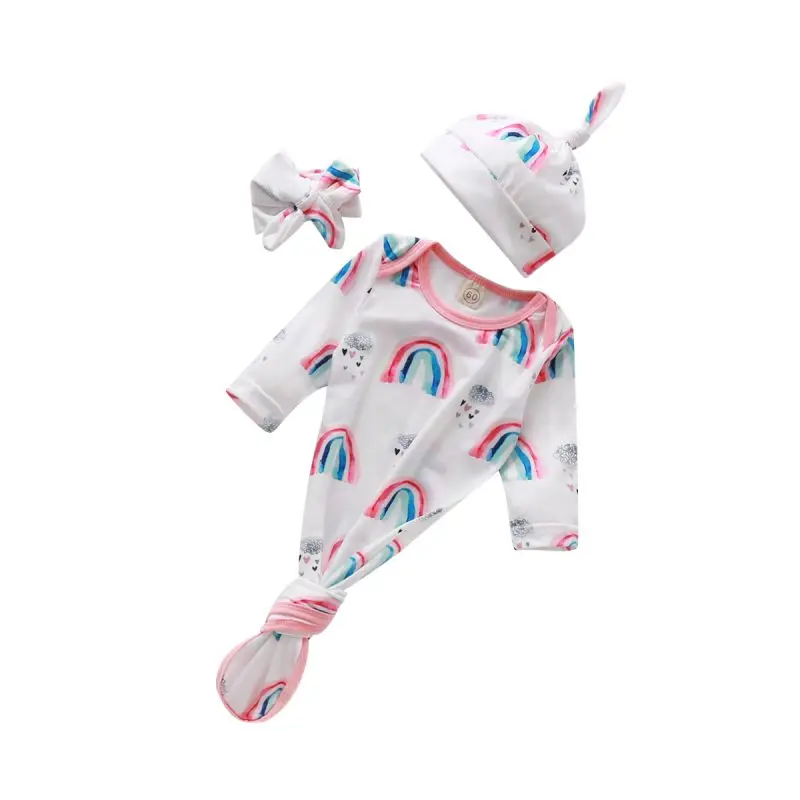 

Children Clothing 2020 Spring Autumn Baby Rainbow Cloud Printing Sleeping Bag Headband Hat Sleepwear Baby Kids Set