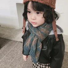 Детский шерстяной шарф, корейский Зимний британский стиль, милый клетчатый Зимний теплый роскошный вязаный шарф для мальчиков и девочек