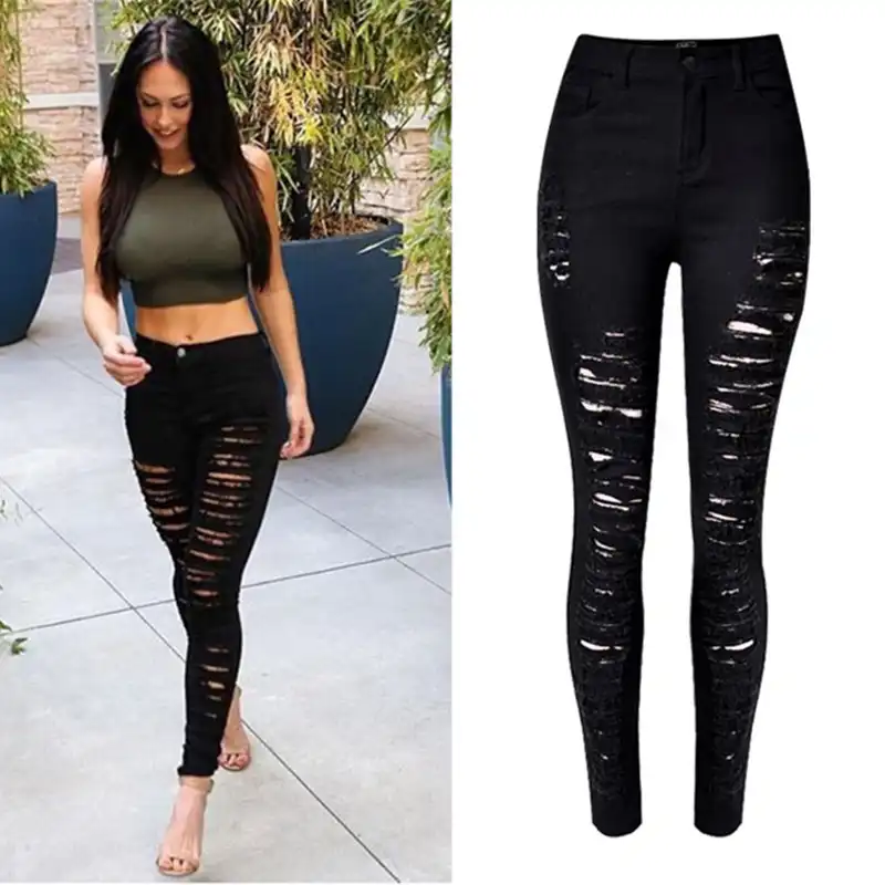 high waisted black ripped jeans women's