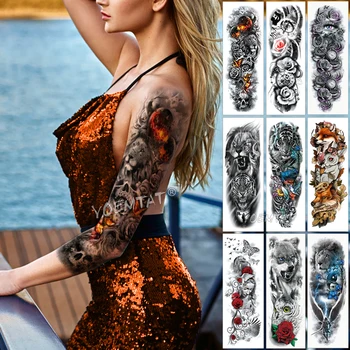 

Large Arm Sleeve Tattoo Flame Planet Moon Waterproof Temporary Tattoo Sticker Burning Butterfly Skull Men Full Tatoo Women