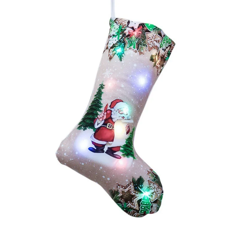 C LED Light Up Christmas Stocking Gift Holders Fireplace Hanging Ornament Holiday Party Christmas Decor Stocking New Year Gifts - Цвет: C