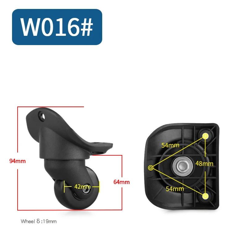 Сменные колеса для багажа, чемодана, продукт, дорожная сумка, колесики для ремонта, износостойкая тяга, коробка, багажные колеса - Цвет: W016(2 Wheels)Black