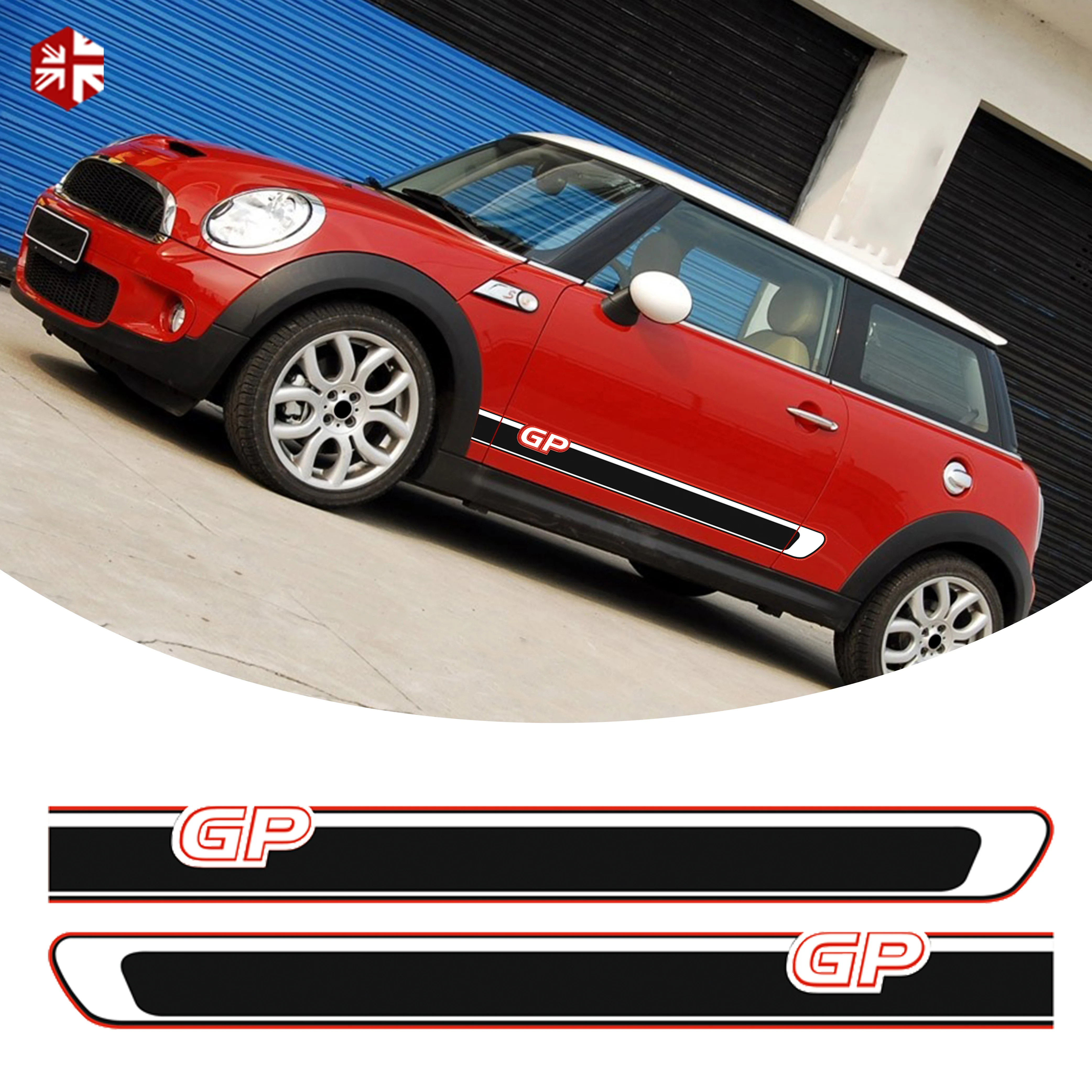 2 Pcs Car Door Side Stripes Stickers MINI GP Style Body Decal For MINI Cooper S R50 R52 R53  One JCW  Exterior Accessories